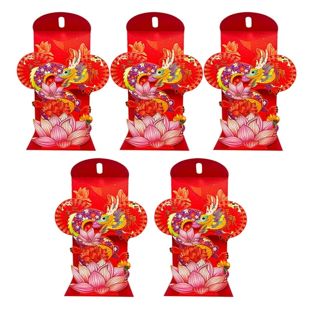 veasfak 5 Pieces Chinese Lunar New Year Red Envelopes Red Packets for Party Holidays D