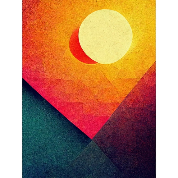 Abstract Geometric Retro Eclipse Moon Sun Yellow Pink Teal Colourful Sunset Large Wall Art Poster Print Thick Paper 18X24 Inch