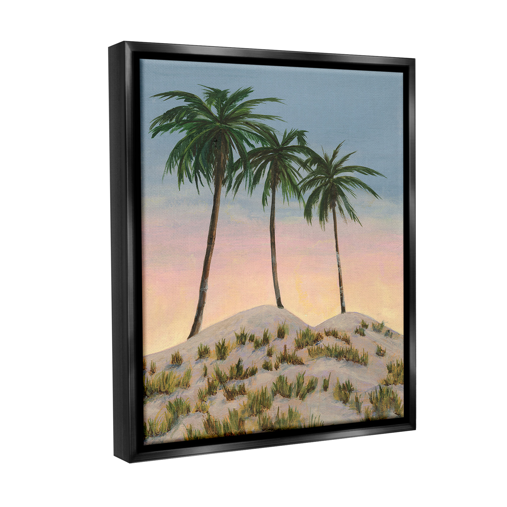 Stupell Industries Palm Trees on Hill Landscape Painting Black Floater Framed Canvas Art Print Wall Art, 25 x 31