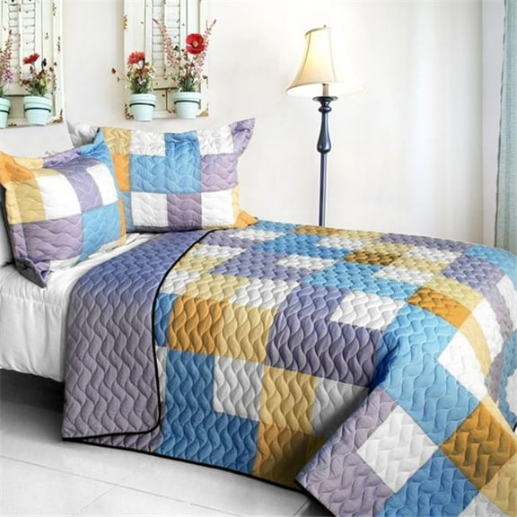 ONITIVA-QTS01482-23 Romantic Macaron - 3 Pieces Vermicelli - Quilted Patchwork Quilt Set  Full & Queen Size - Purple