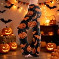 thumbnail image 2 of Halloween Pajama Pants Women Stretch Wide Leg Pj Pants High Waisted Cute Pumpkin Skull Ghost Print Pjs Pants, 2 of 5