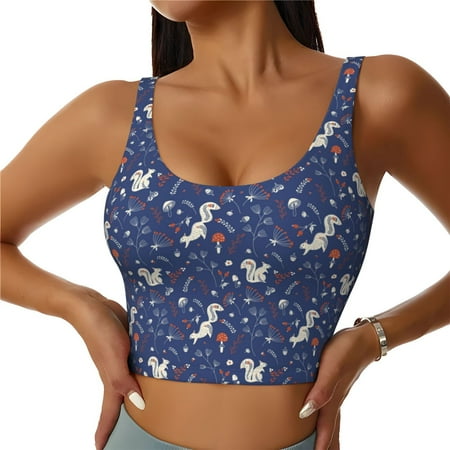 Jgfou Squirrel Flower Print Womens Sports Bra - Padded Workout Sports Bras Crop Tank Top