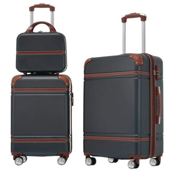 PAPROOS Travel Luggage Set of 3, 20in 24in Hardside Suitcase with Cosmetic Case, Lightweight Suitcase Set with Spinner Wheels, Expandable Hardshell Luggage Sets, Black