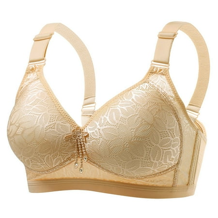 xuapaodt Women Sexy Lace Back Button Shaping Cup Adjustable Shoulder Strap Large Size Bra Beige XL