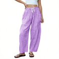 thumbnail image 2 of vigerkar Casual Wide Leg Plaid Barrel Pants for Women Drawstring Low Waist Palazzo Harem Trousers with Pockets (Purple, XL), 2 of 6