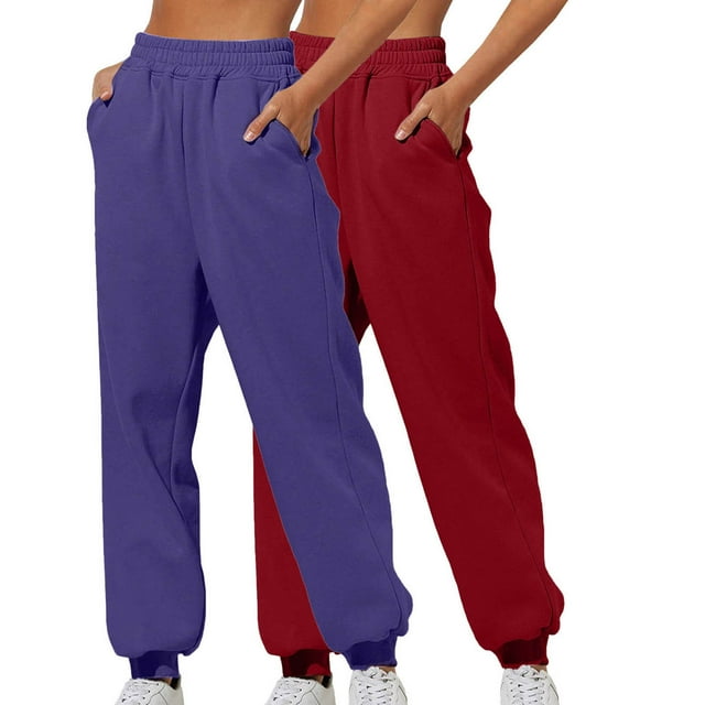 Puntoco Pantalones Deportivos Informales De Color Sólido Para Mujer De 2 Piezas, Mallas Sueltas Para El Hogar, Pantalones Deportivos Morados Xl (Enviados Con Cambio De Código Xxl)