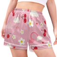 thumbnail image 2 of Women's Satin Pajama Shorts Pink Cute Pattern with Pockets, Elastic Waist Sleep Lounge Shorts, 2 of 7
