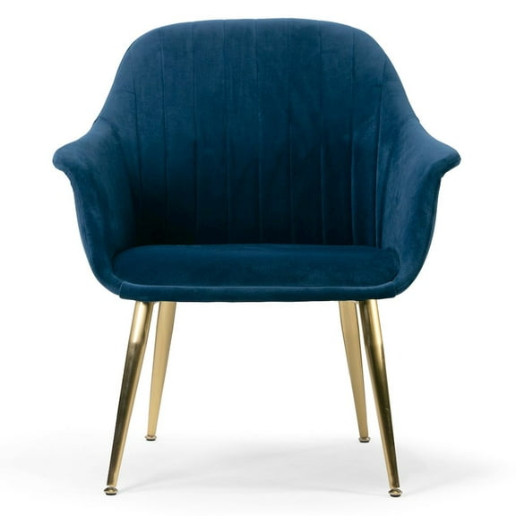 Angela Blue Velvet Accent Chair with Golden Metal Legs Stitching Accent
