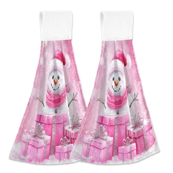 BZSMCE Hanging Hand Towels Fashion Festive Snowman Celebration Pattern 2-Pack - Velcro Style Bathroom Kitchen Towels
