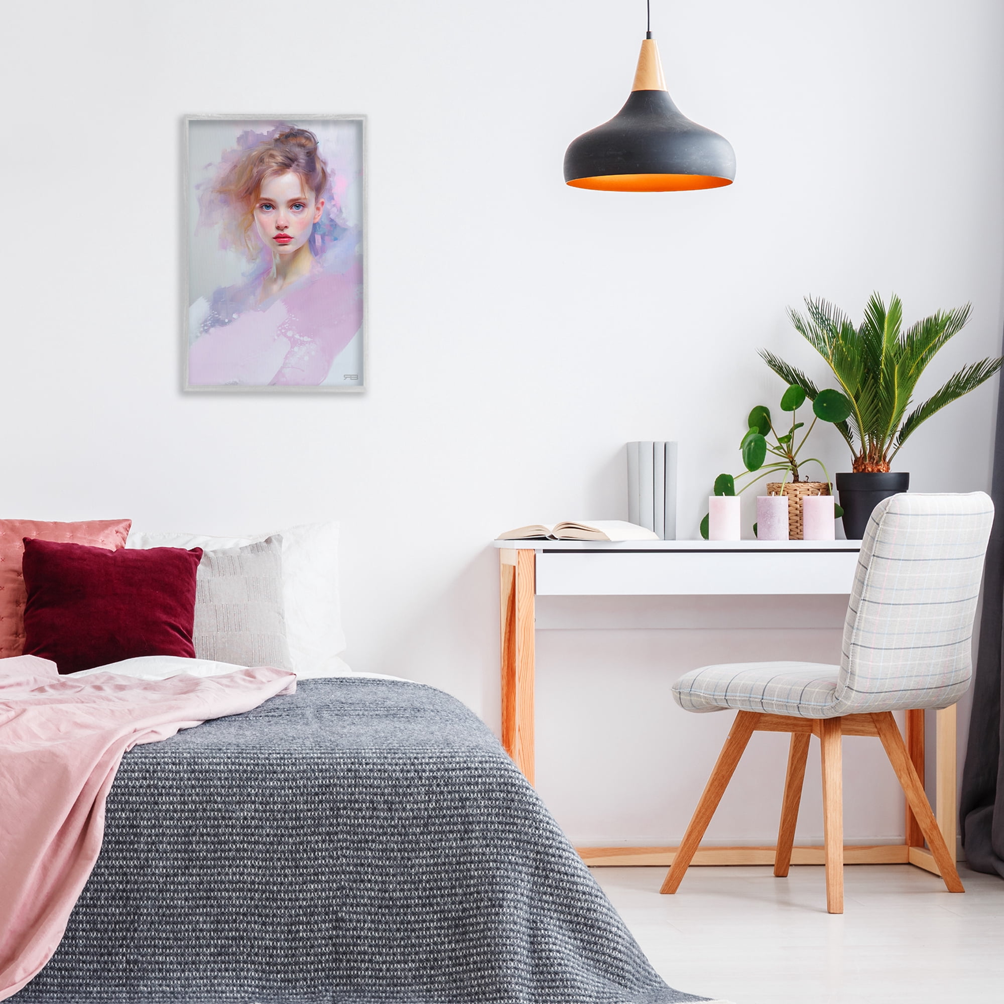 Stupell Industries Soft Portrait of Woman Novelty Painting Gray Framed Art Print Wall Art, 16 x 24