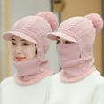 thumbnail image 4 of 3 in 1 Winter Knitted Beanie Hat Face Neck Warmer Set for Women Girls Fleece Lining Ski Caps with Pompom, 4 of 8
