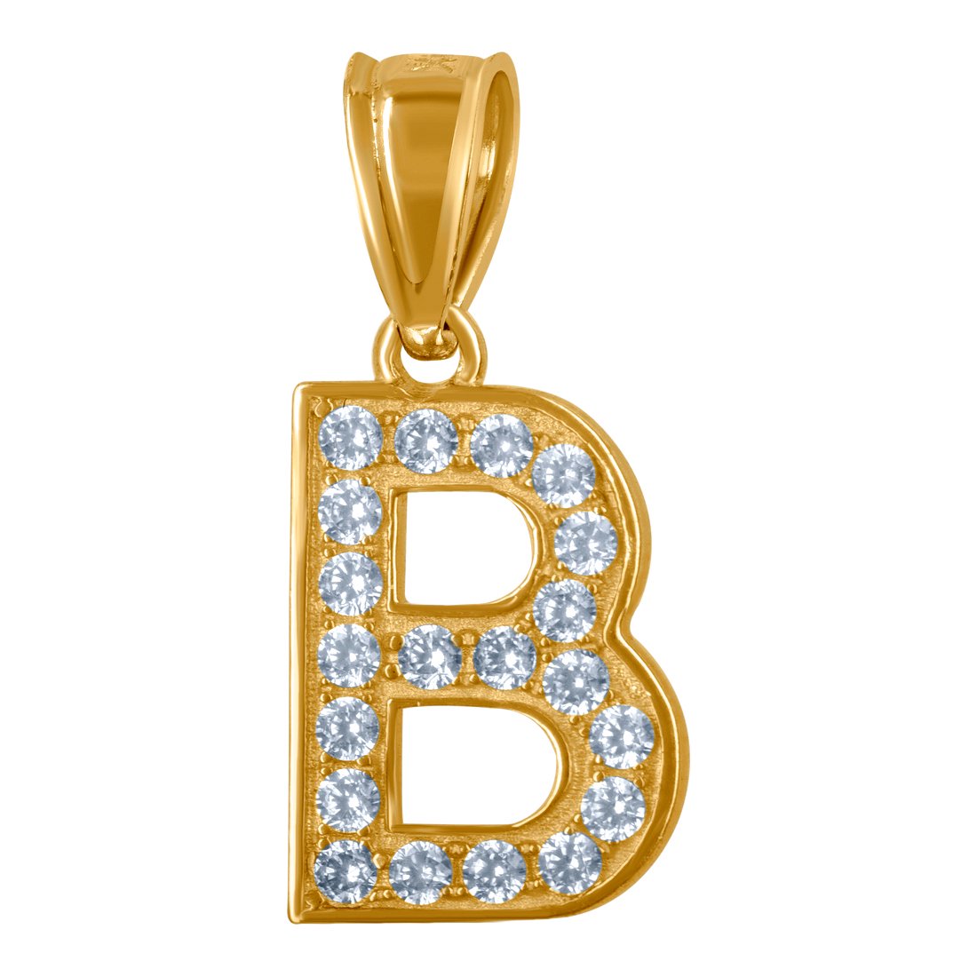 10k Yellow Gold Unisex Cubic Zirconia B Alphabet Letter Name Personalized Monogram Initial Charm Pendant Necklace 16x7.2