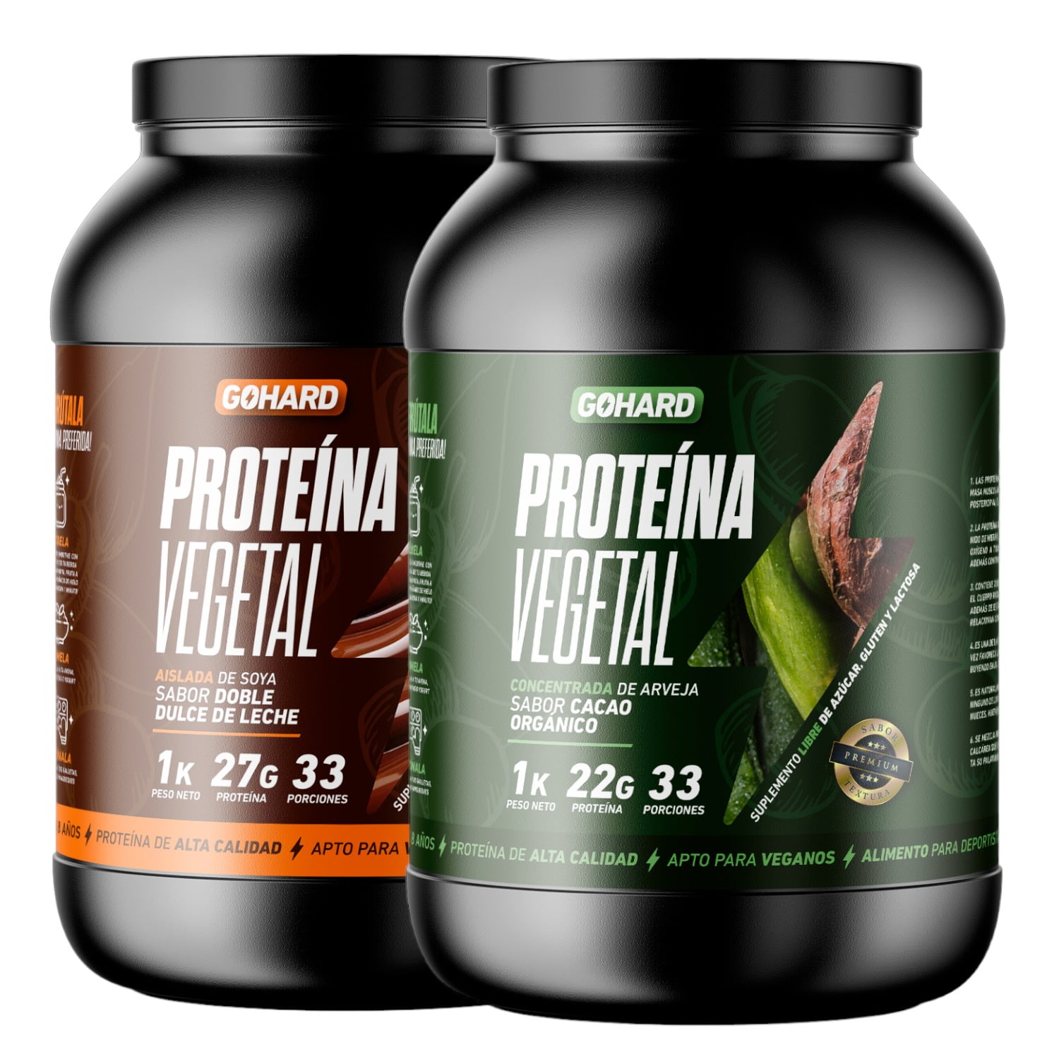 Pack Proteinas Vegetales 2Kg Total 66Sv Dulce De Leche - Cacao Orgánico