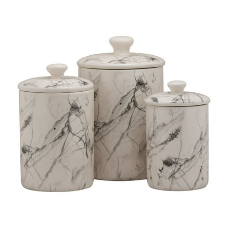 10 Strawberry Street Marble 3 Piece Canister Set White Black