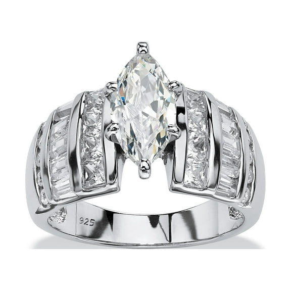PalmBeach Jewelry 3.87 TCW Marquise-Cut Cubic Zirconia Engagement Anniversary Ring in Platinum-Plated or Gold-Plated Sterling Silver
