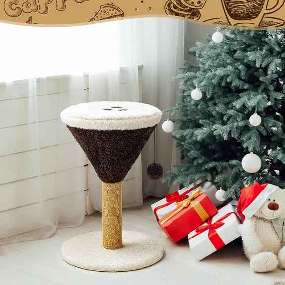 Espresso Martini Cat Scratcher 19.7" H Cat Scratching Post Scratcher with Dangling Ball for Indoor Cats Scratching Post for Kittens and Medium Large Cats
