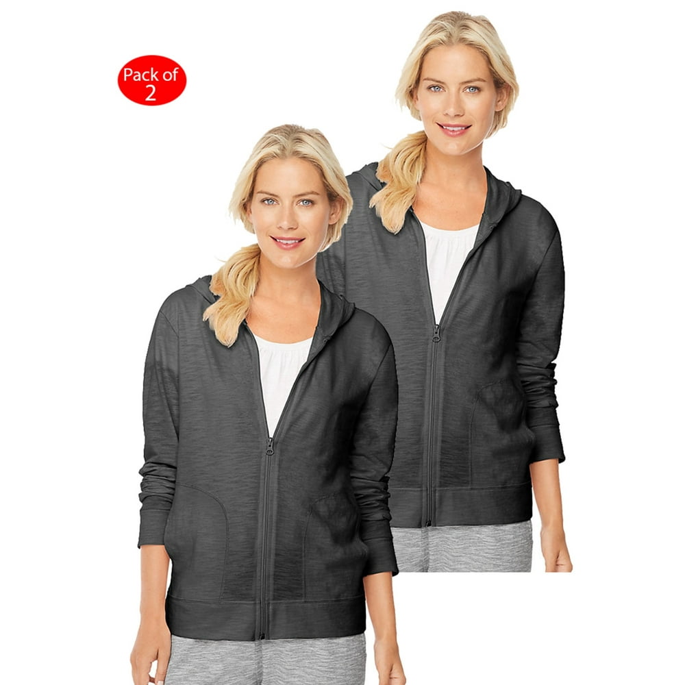 Hanes Hanes Women's Slub Jersey FullZip Hoodie, Color Black, Size