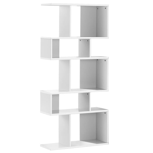 Giantex Freestanding Ladder Bookcase, 5 Cubes Corner Storage Bookshelf, 5-Layer Organizer Rack Display Cabinet, White