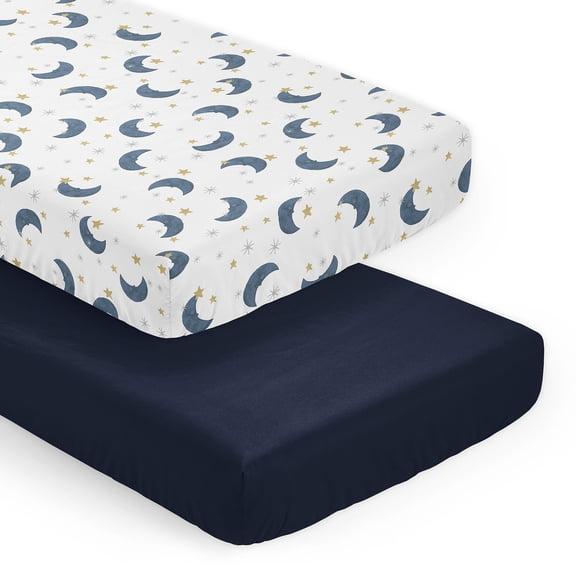 Sweet Jojo Designs Moon Bear Boy, Girl, Unisex/Gender Neutral Fitted Crib Sheets Set 2 Piece