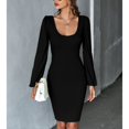 thumbnail image 3 of SWSMCLT Women's Midi Dresses Long Sleeve High Waist Spring Dress U Neck Party Fall Cocktail Fitted Backless Black Medium, 3 of 4