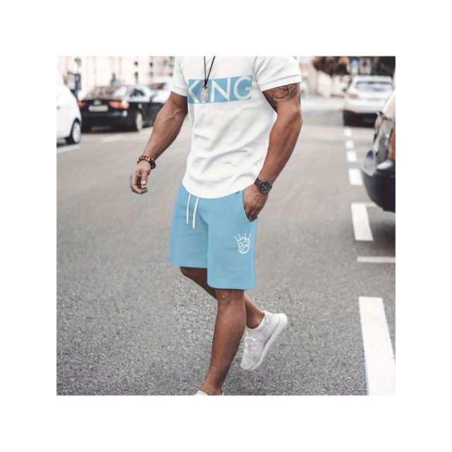 Men's Breathable Summer Casual T-Shirt with Bold KING Crown Graphic Print - Loose Fit Short Sleeve Round Neck Tee for Outdoor Activities & Daily Wear - Machine Washable, Comfortable Fabric