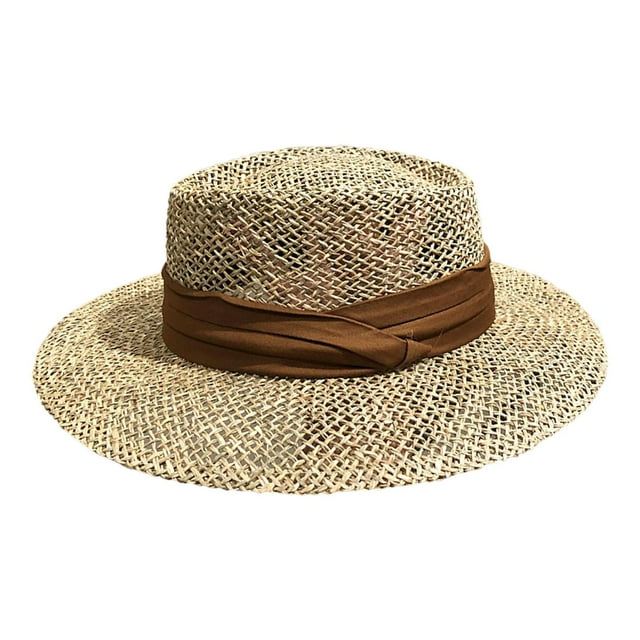 Sombrero de sol para mujer, sombrero de moda, protección solar, transpirable, tejido con cinta, para playa. marrón