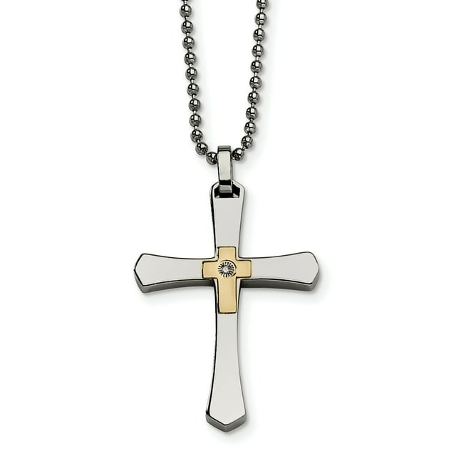 Collier Croix en Acier Inoxydable 14k avec Diamant 22 Po