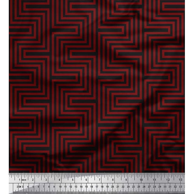 Soimoi polyester Crepe Fabric Square & Spiral Geometric Print Fabric by Yard 52 Inch Wide