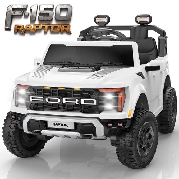 Ford F150 Raptor 24V Ride on Cars for Kids, Extra large Real 2 Seater Ride on Toys with Remote Control, Bluetooth, LED, Truck Storage, Electric Vehicles Ride on Truck for Boys Girls Gifts