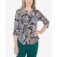 thumbnail image 4 of Alfred Dunner Womens Petite  Scroll Three Quarter Ruched Sleeve Top, 4 of 6