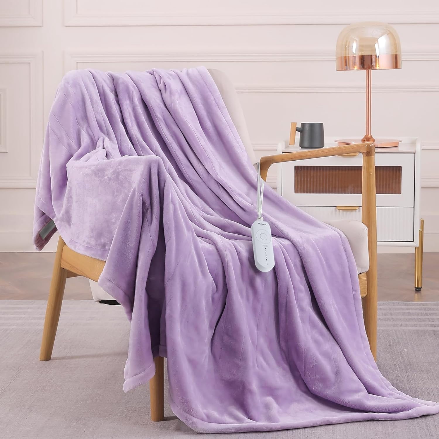 LuxeHeat Heated Blanket Electric Blanket, Soft Flannel Sherpa Heated Throw, Heating Blanket with 5 Heat Settings, 3 hrs Timer Auto Shut Off (50x60 inches, Purple)