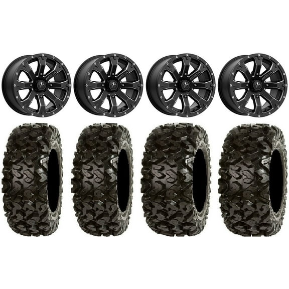 MSA Bounty 14" Wheels Black 27" Rip Saw Tires Can-Am Maverick X3 / Honda Pioneer 1000 / Talon