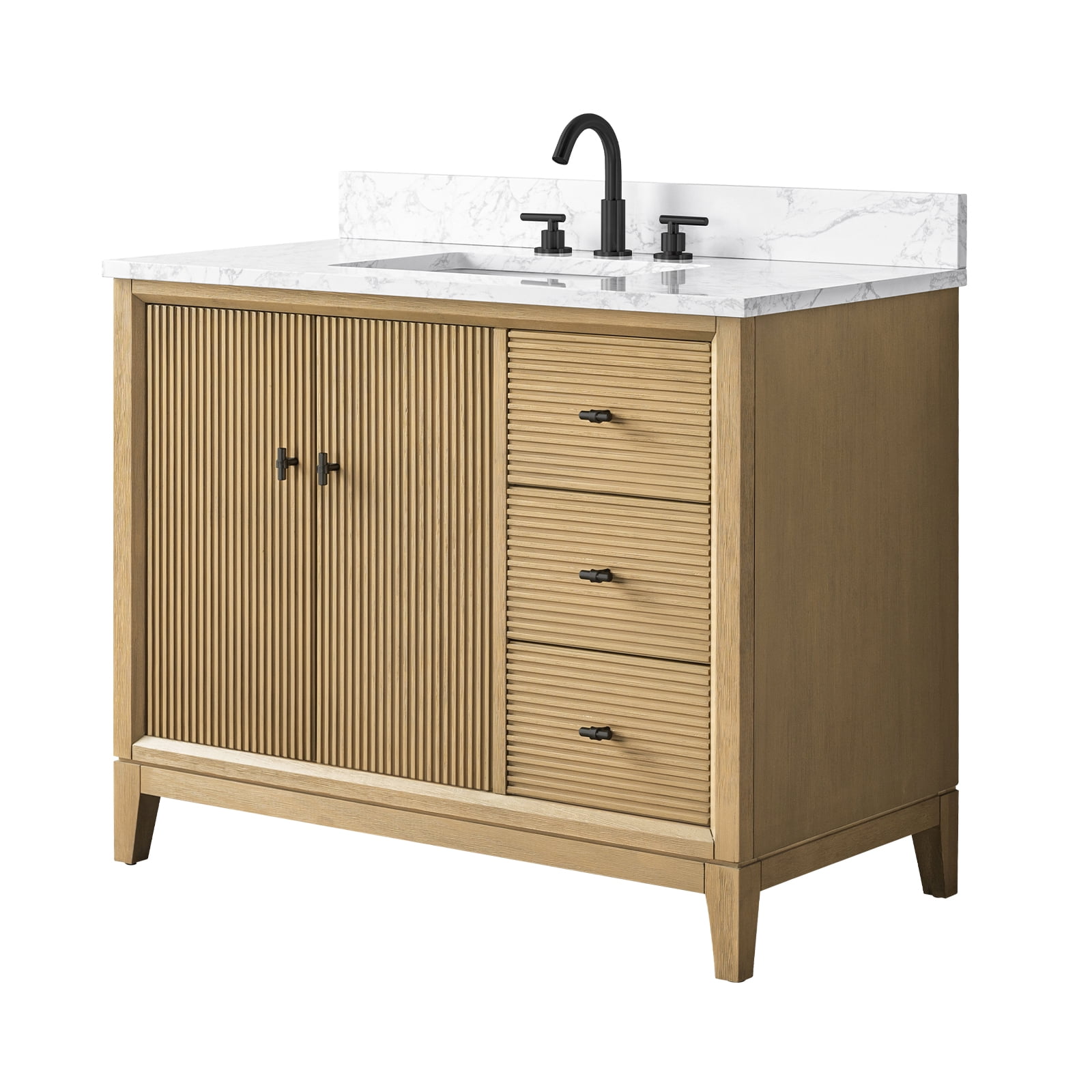 Vanity Art 42" Bathroom Vanity with Sink and Engineered Marble Top, Freestanding Storage Cabinet with 2 Drawers, 1 Shelf and Flip Down Tray