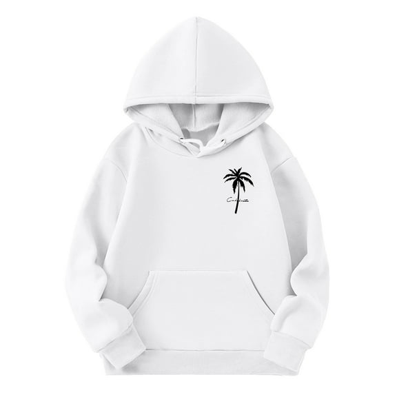 Arlun Kids Boys and Girls Hoodies Coconut Tree Printed Long Sleeve Sweatshirts Toddler Casual Trendy Loose Comfy Hooded Pullover Tops with Pocket for Teen White 13-14Years