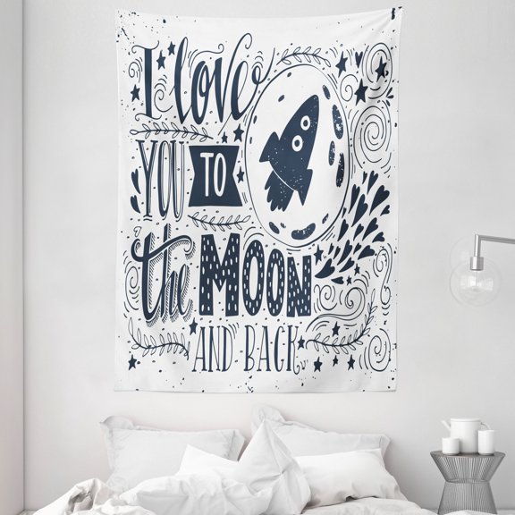 I Love You Tapestry, Celestial Love My Other Half Floating Atop of A Cloud Never Let Go Concept, Wall Hanging for Bedroom Living Room Dorm Decor, 60W X 80L Inches, Blue Grey White, by Ambesonne