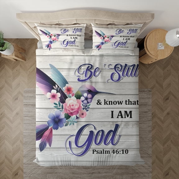 Lotusprinthandmade Know That I Am God Floral Bird Bedding Set (Made in Vietnam) (60x80), faith based floral bird duvet cover