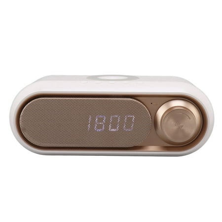 YAHHU Alarm Clock Radio with Wireless Charging Bluetooth Speaker LED Digital Alarm Clock FM Radio White Gold 10W Multifunctional Desktop Clock (8.27 inches / 21 cm)