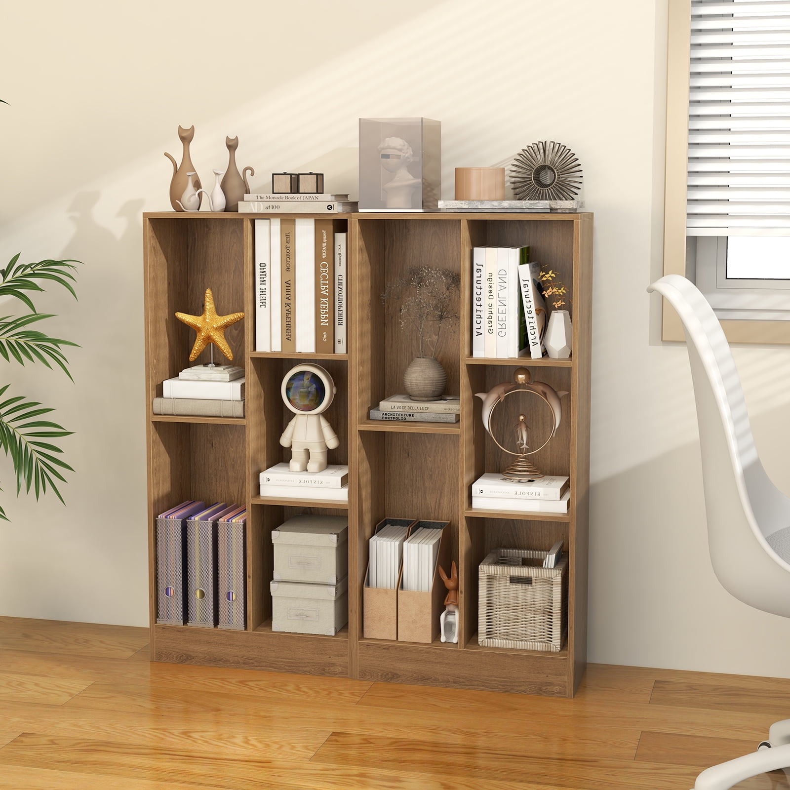 Giantex 5-Cube Bookcase, Freestanding Bookshelf w/ 2 Anti-toppling Kits, Modern Storage Unit, Display Shelving, Natural