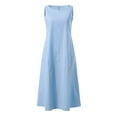 thumbnail image 3 of VSSSJ Womens Casual Summer Dresses Round Neck Sleeveless Loose Comfy Midi Solid Color Beach Holiday Flowy Long Dress with Pockets Blue S, 3 of 7