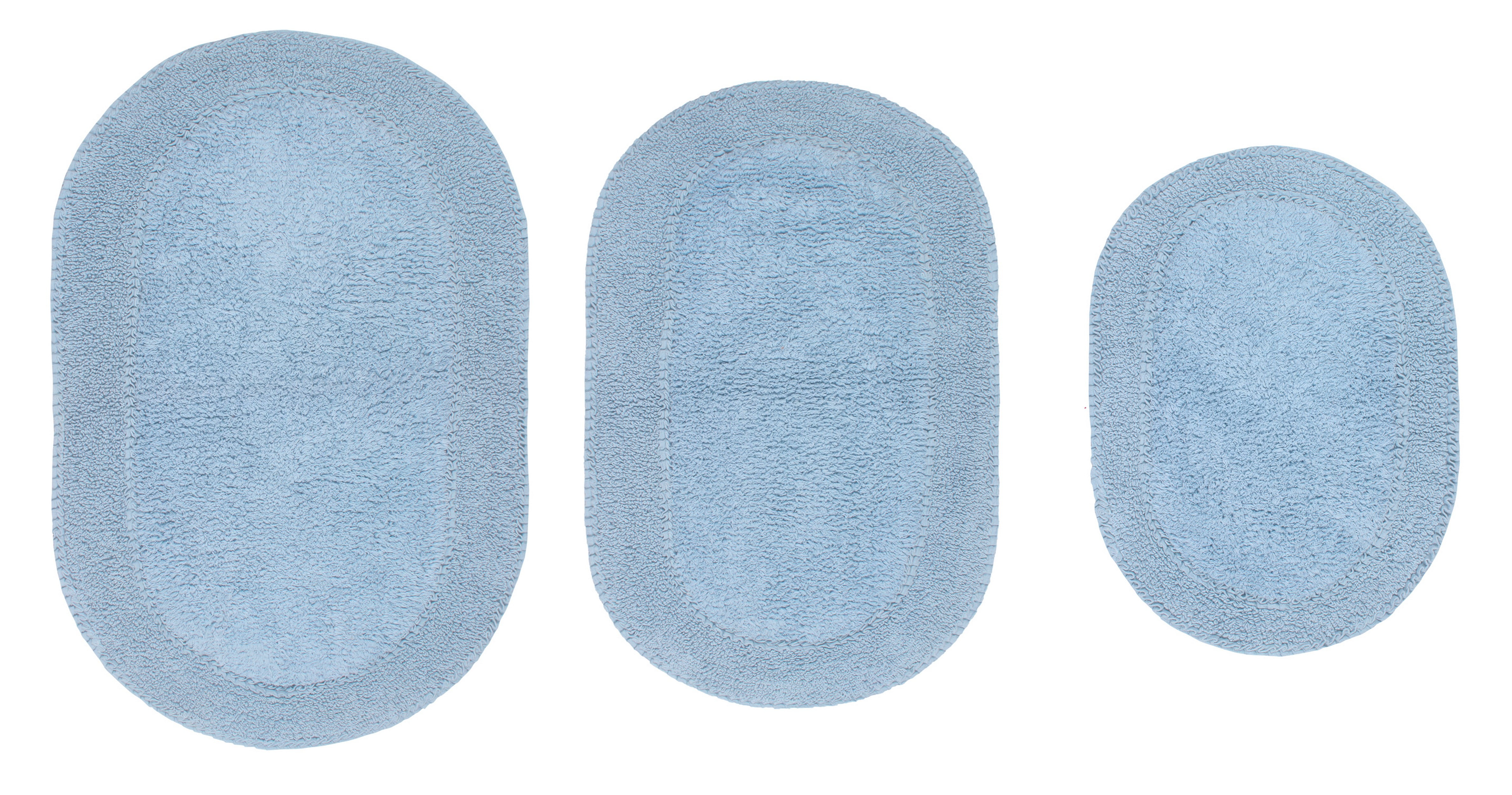 Home Weavers Double Ruffle Collection 100% Cotton Non-Slip Bathroom Rug Set Machine Washable Bathroom Rug-17"x24", Bath Rug- 21"x34", Bathroom Rug- 24"x40", Blue Color 3 Piece Bath Rug set