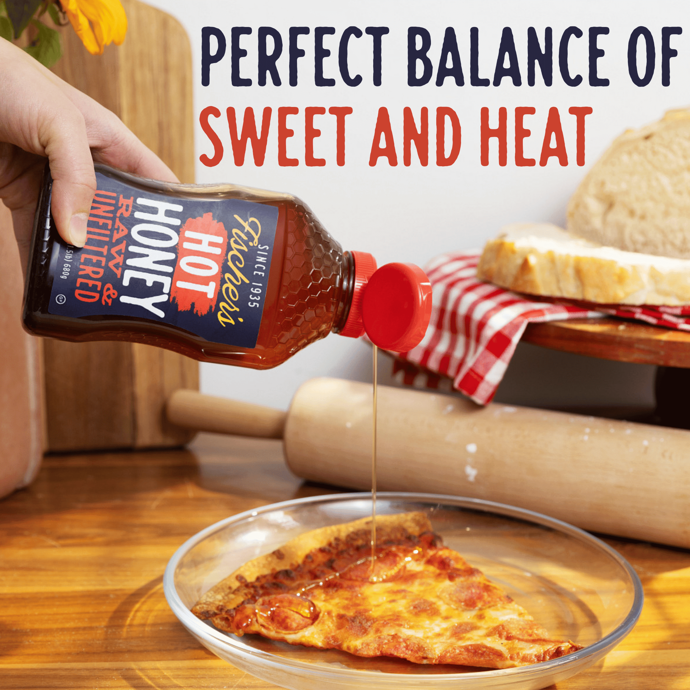 Fischer's Honey Hot Honey 24oz, Local Raw & Unfiltered, 100% Pure, Squeeze Bottle