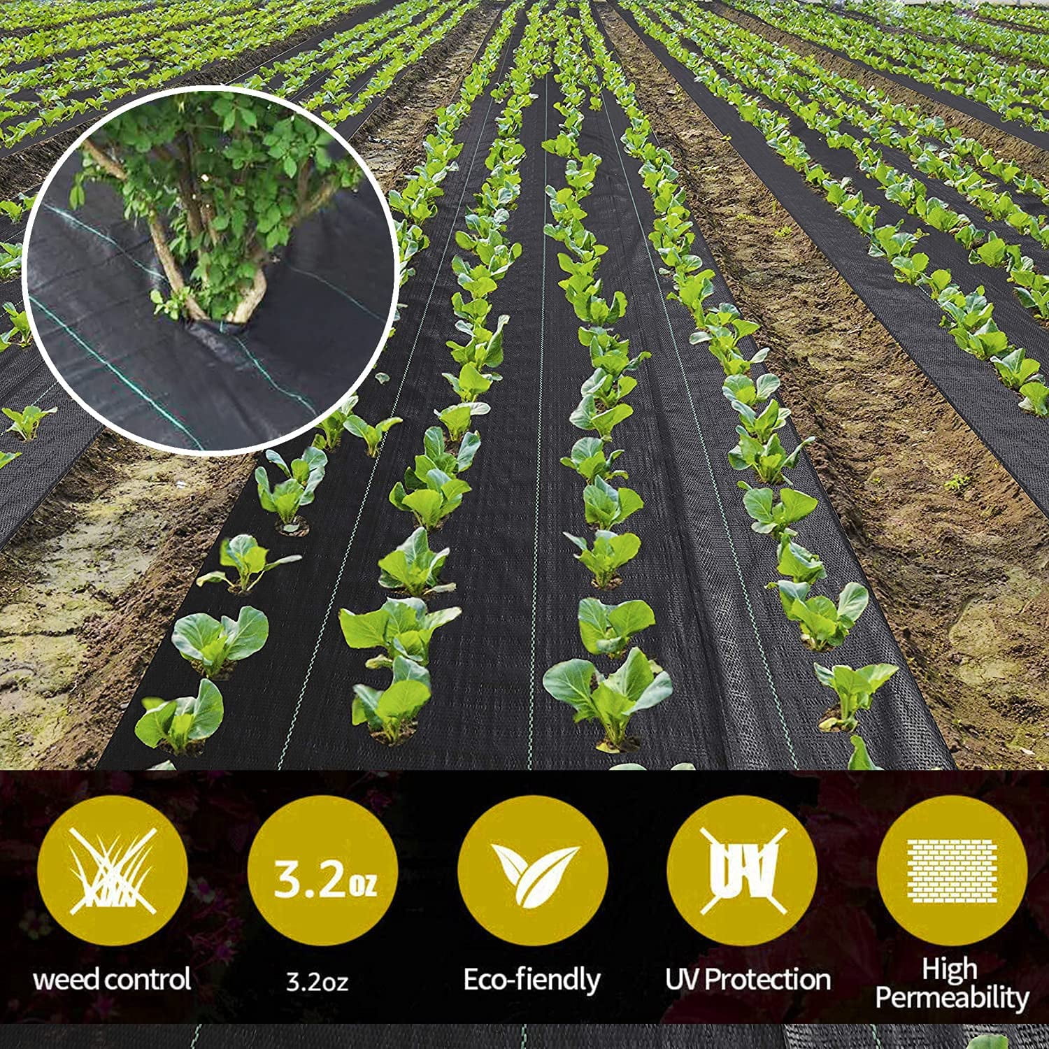 Weed Barrier Landscape Fabric Heavy Duty，Garden Fabric Weed Barrier，Black Mulch for Landscaping, Weed Blocker Fabric Garden Bed Cover Garden Supplies 4x60ft
