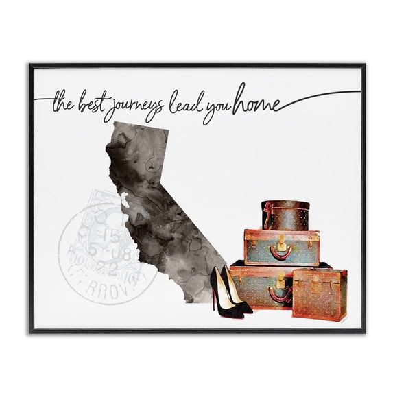 Stupell Industries Art Deco California State The Best Journeys Lead You Home Fashion Shoes and Luggage Illustration Black Framed Giclee Art, 14 x 11, by Amanda Greenwood