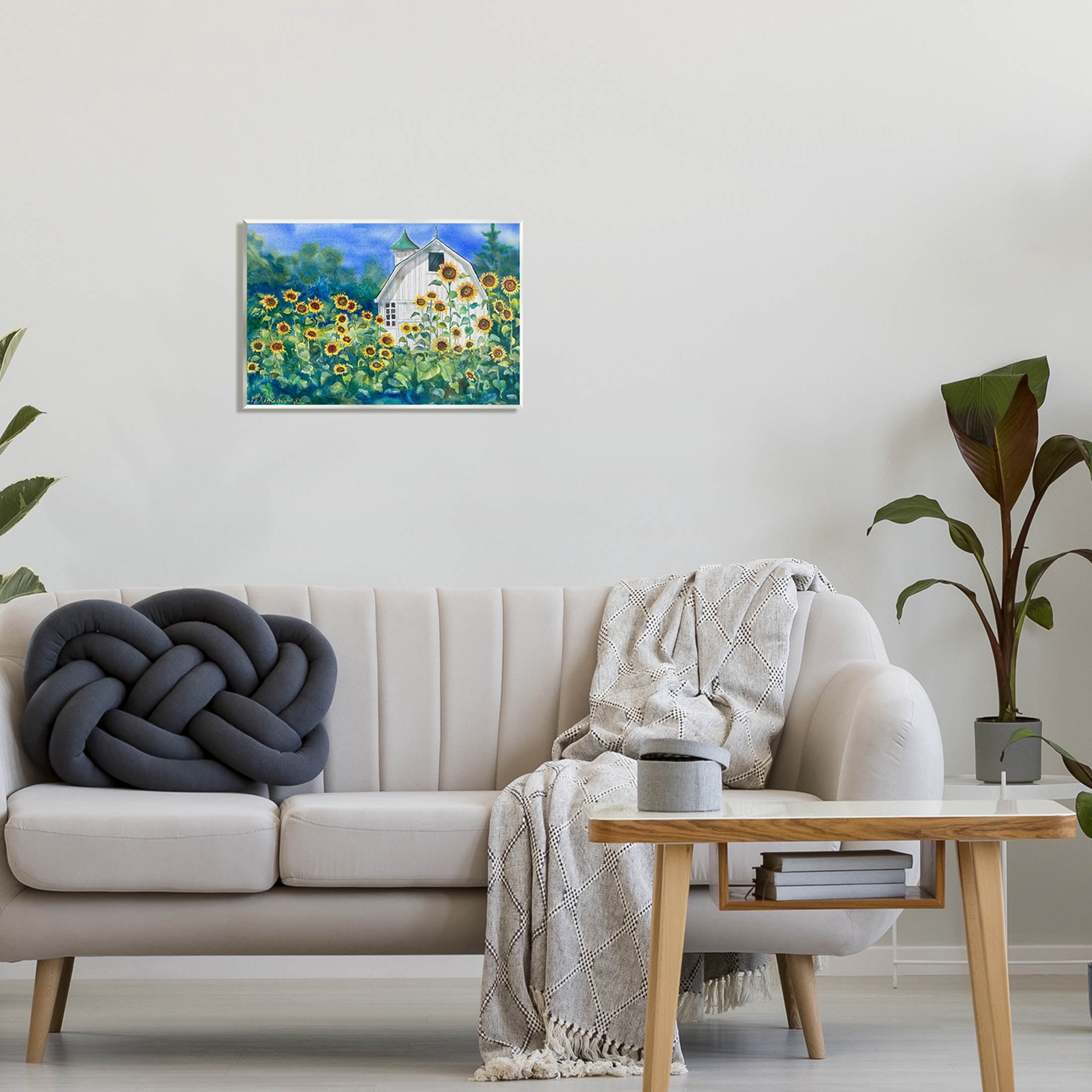 Tall Sunflowers Country Barn Landscape Painting Unframed Art Print Wall Art