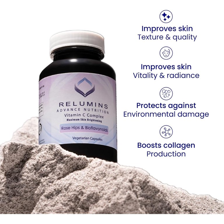 Relumins Advanced Vitamin C Supplement with Rose HIPS - 1000mg of Vitamin C  for New Year, New You Immune Support & Collagen Production, Made in USA -  60 Capsules (30-Day Supply) - Walmart.com