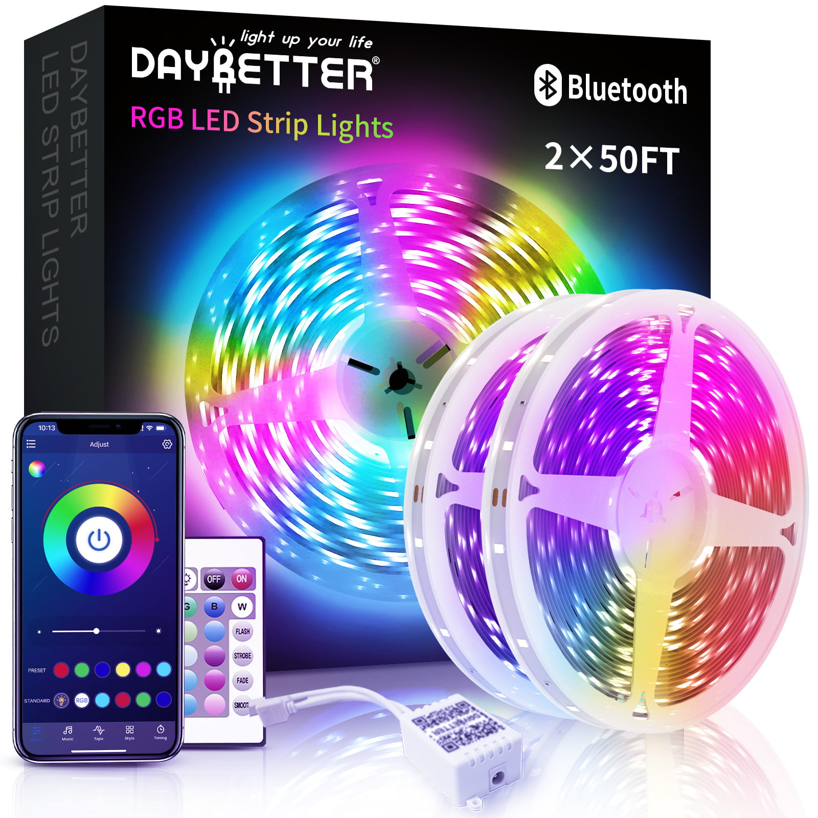 LED Strip RGB 5050 Lights 65FT 32FT Bluetooth Remote Color Change for Room Kits 