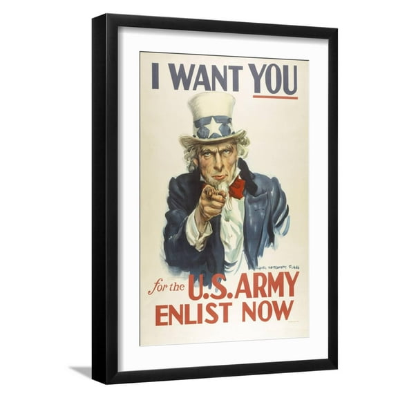 Art.com Military and War Posters: I Want YOU for the U.S. Army. James Montgomery Flagg Art Print, Black Frame Wall Art, 17" x 23"