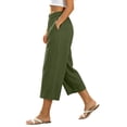 thumbnail image 2 of JGGSPWM Women's Wide Leg Capri Pants Cropped Mid Waist Loose Summer Beach Vacation Casual Solid Color Pants with Pockets Green M, 2 of 6