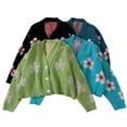 thumbnail image 2 of Women's Y2K Floral Print Sweater V Neck Long Sleeve Cardigan Knitwear Sweater Open Front Button Down Sweet Coat Tops, 2 of 4
