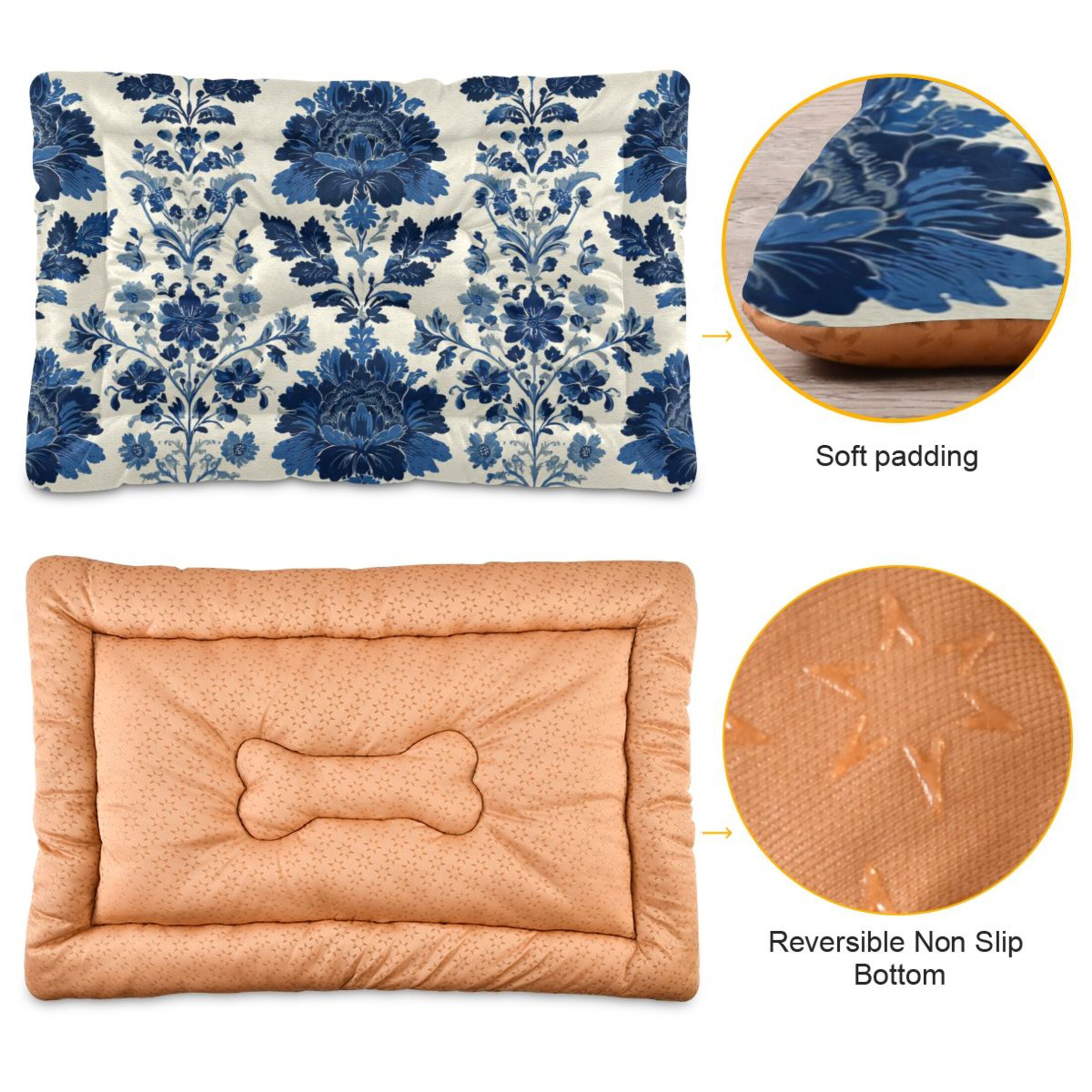 Cozy Mat Pet Bed Indoor Outdoor Warm Soft For Cat Dog Puppy(S/M) Blue Damask